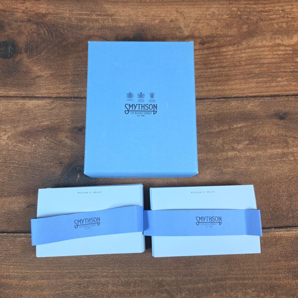 Smythson Note Cards Men OS Blue Like New Personalized William E Bellis Luxury